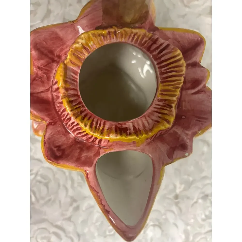 Vintage Bassano Italy Majolica Water Lily Pitcher Hand Painted Ceramic